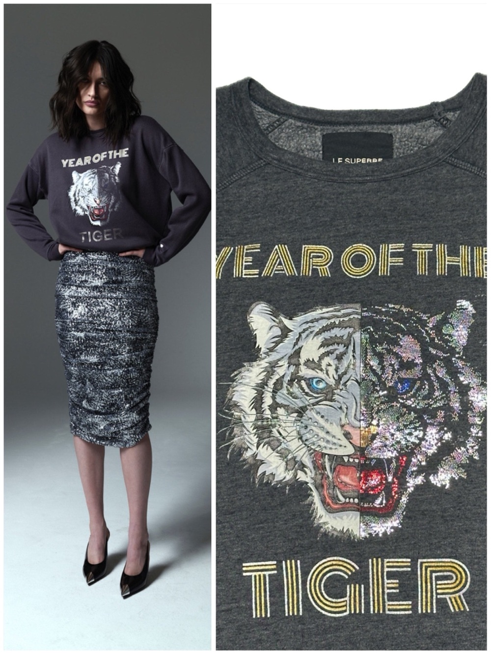 Le Superbe Year of the Tiger Sweatshirt Washed Black Raglan Graphic Pullover